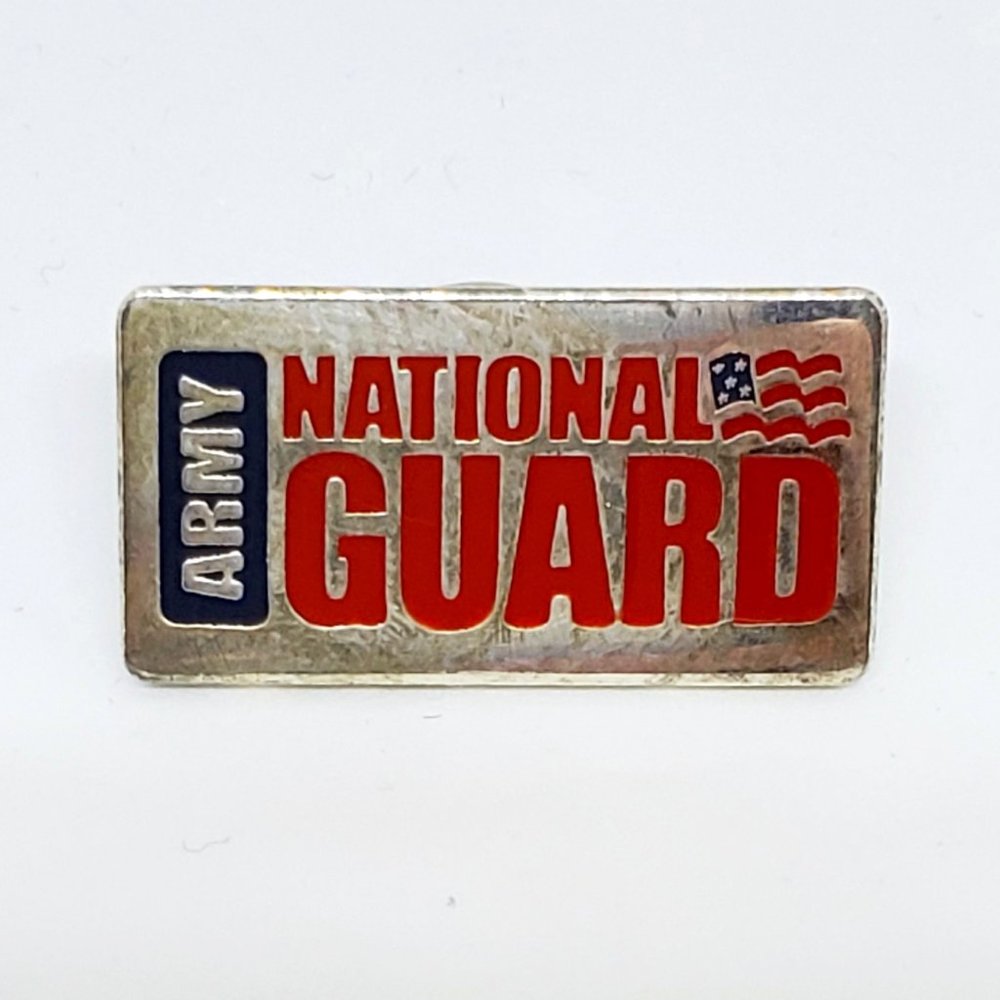 ARMY National Guard Red and Blue Enamel Silver Metal Pinback Pin